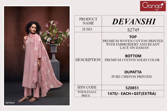 Devanshi 2745 By Ganga Woven Cotton Dress Material Wholesale Price In Surat